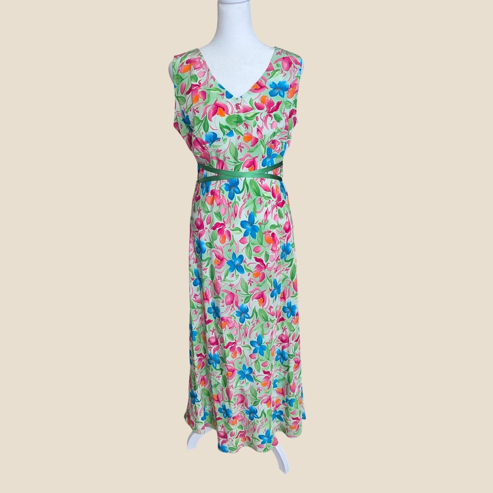 90s Silk Assets Diane von Furstenberg Silk Multicolor Floral Maxi Dress Medium